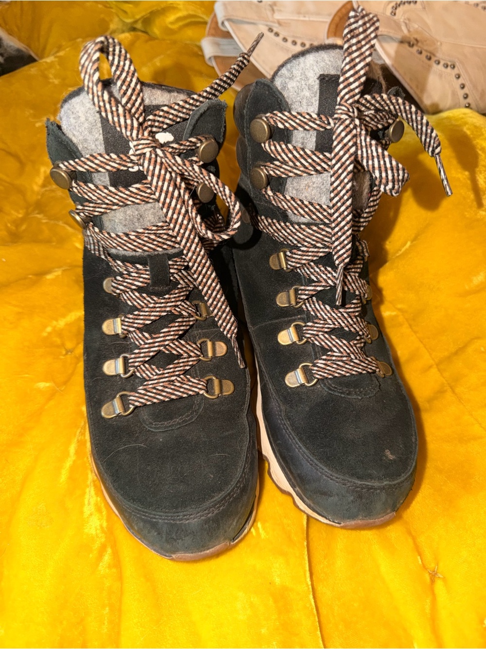 Women's Dark Green Suede Hiking Boots with Contrast Laces